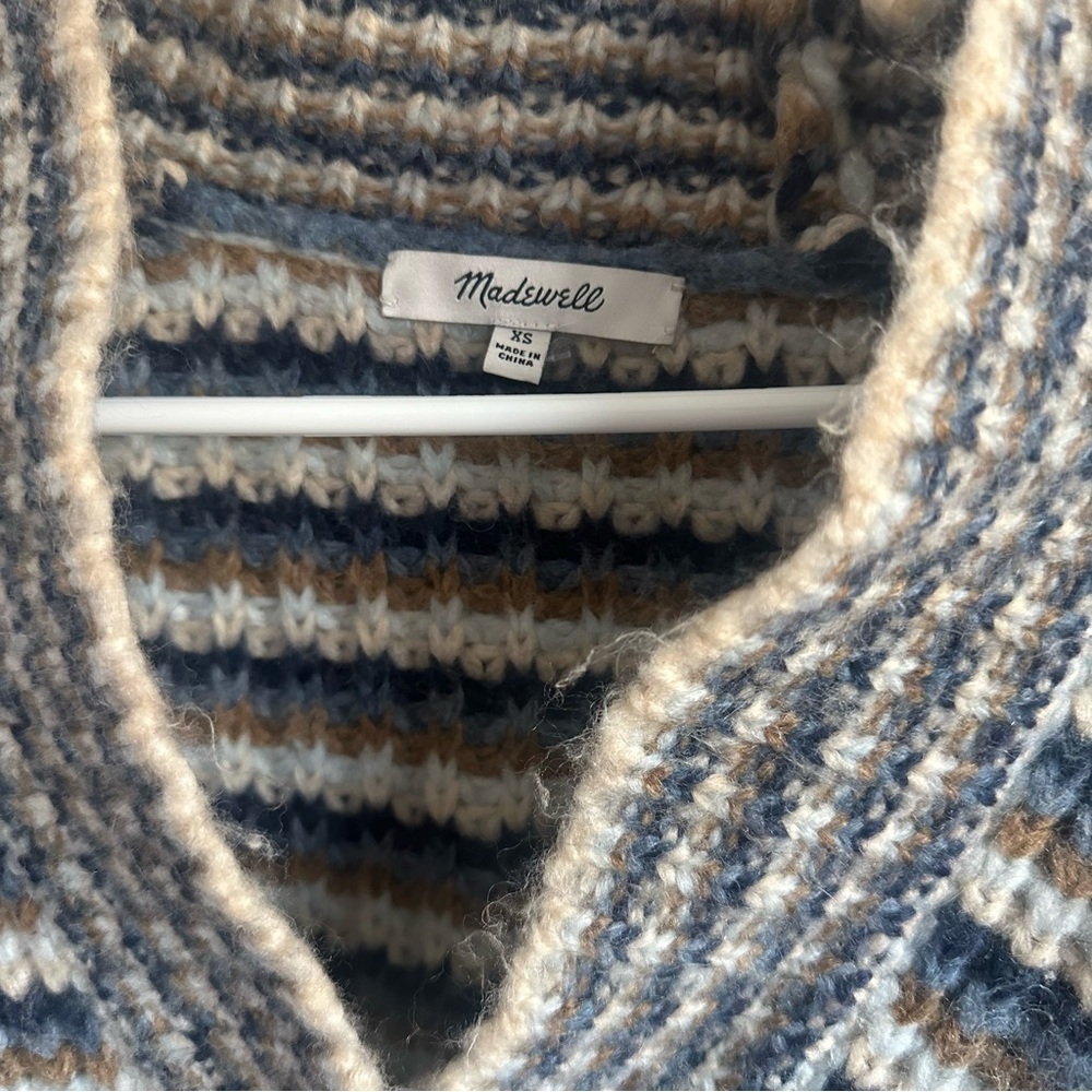 Madewell Waller Crop Cardigan Sweater Stripe Fuzzy Chunky Wool Blend XS - Picture 7 of 10